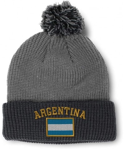 Custom Pom Pom Beanies for Women Argentina Flag Embroidery Skull Cap Winter Hats for Men Acrylic 1 Size Grey Black Design Onl...