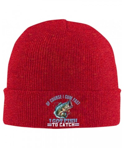 of Course I Cum Fast I Got Fish to Catch Beanie Hat Skull Knit Warm Cap Women Men Soft Stretch for Winter4 Red $13.21 Skullie...