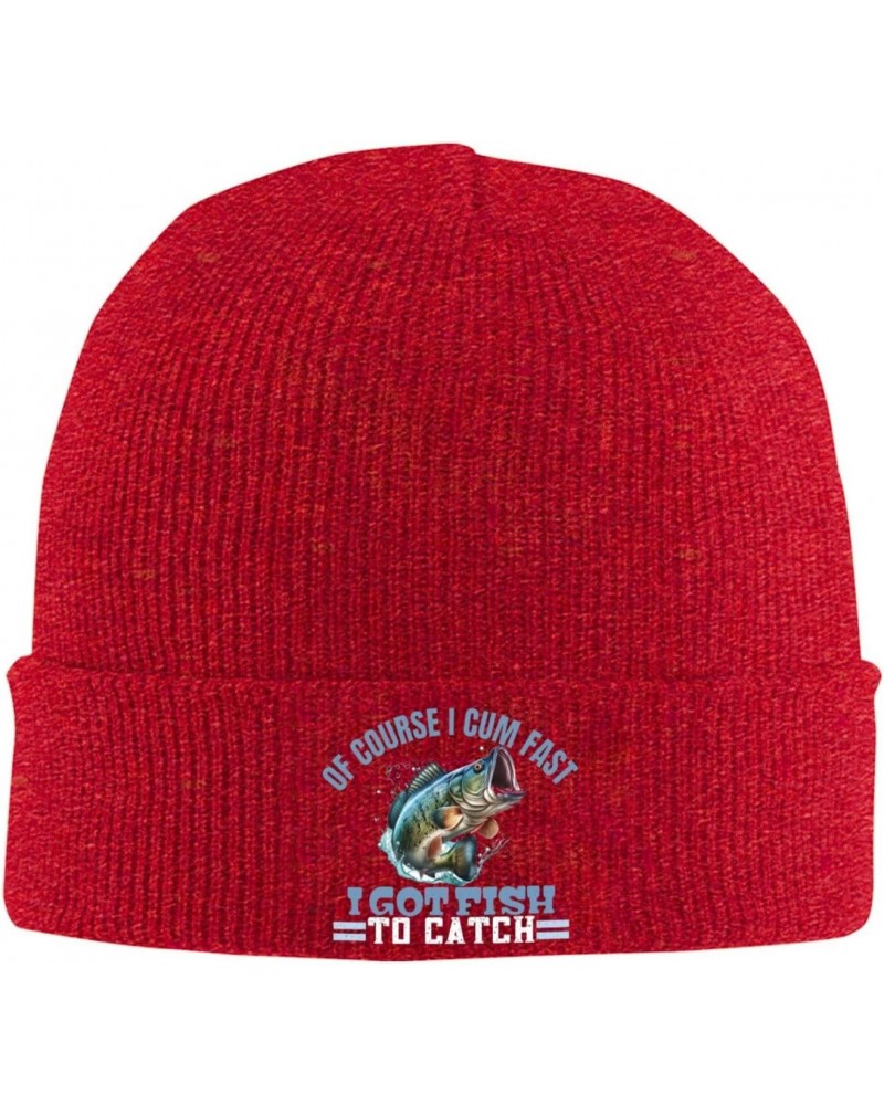 of Course I Cum Fast I Got Fish to Catch Beanie Hat Skull Knit Warm Cap Women Men Soft Stretch for Winter4 Red $13.21 Skullie...