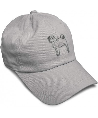 Soft Baseball Cap Domestic Pug Dog Embroidery Dogs Sideview Twill Cotton Breed Dad Hats for Men & Women Light Grey Design Onl...