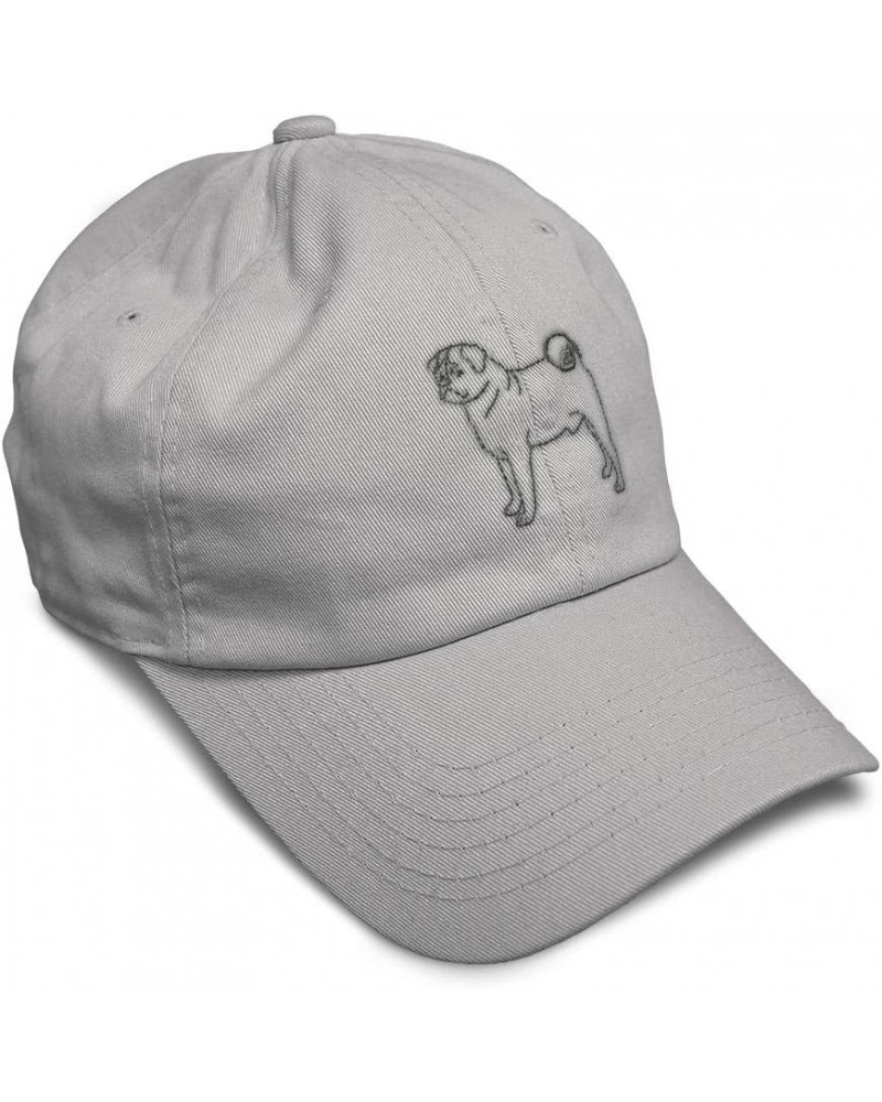 Soft Baseball Cap Domestic Pug Dog Embroidery Dogs Sideview Twill Cotton Breed Dad Hats for Men & Women Light Grey Design Onl...