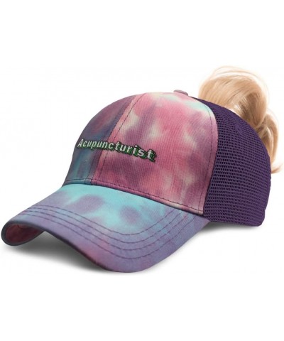 Womens Ponytail Cap Acupuncturist Alternative Cotton Chinese Distressed Trucker Hat Tie Dye Purple Design Only $16.23 Basebal...