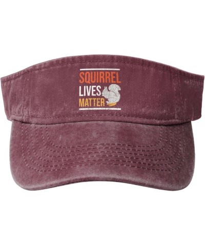 Vintage Squirrel Lives Matter Sports Sun Visor Hat for Men Women,Empty Top Sun Hats Topless Cap,Black Red $12.25 Visors