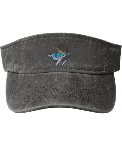 Whale with Ocean and Sailing Sun Hat Sun Visor Hats for Women Men Baseball Cap Golf Hats Deep Heather $13.97 Visors