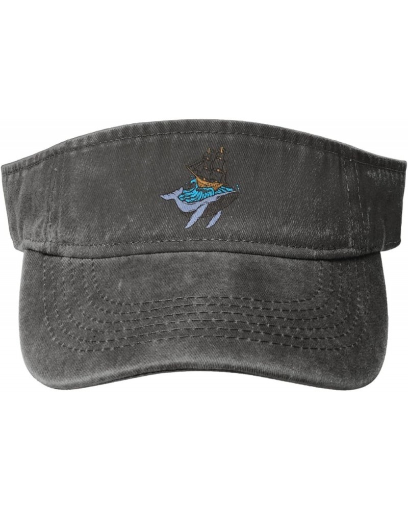 Whale with Ocean and Sailing Sun Hat Sun Visor Hats for Women Men Baseball Cap Golf Hats Deep Heather $13.97 Visors