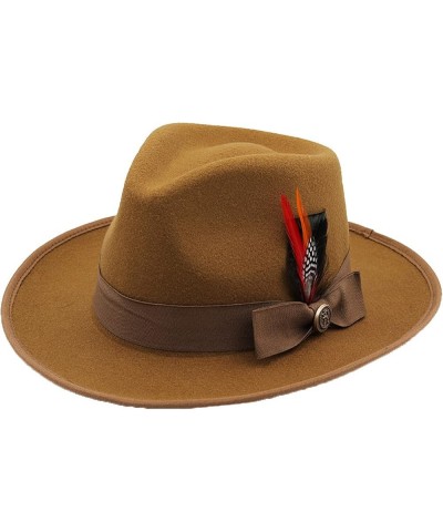 Womens Fedora Hat Wide Brim Felt Hat with Feather Band Panama Hat Gentleman Elegant Lady Church Jazz Caps Khaki $19.32 Fedoras