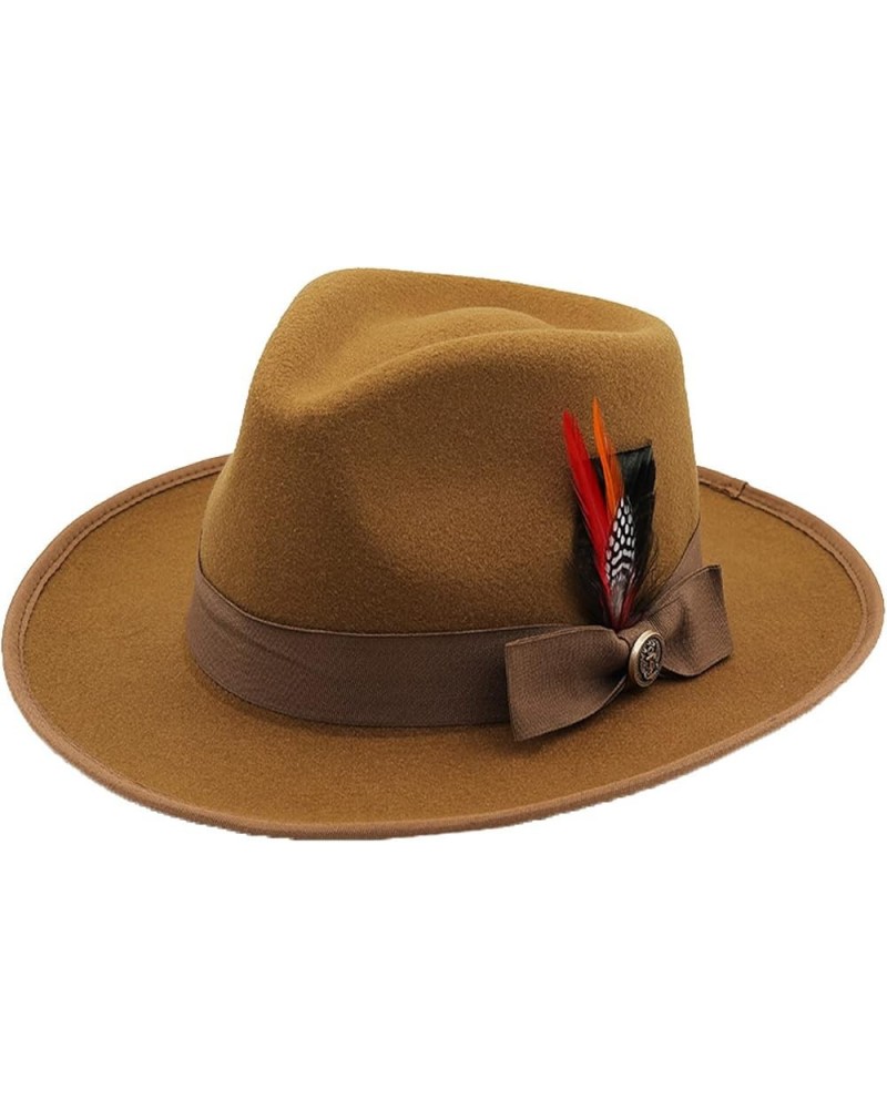 Womens Fedora Hat Wide Brim Felt Hat with Feather Band Panama Hat Gentleman Elegant Lady Church Jazz Caps Khaki $19.32 Fedoras