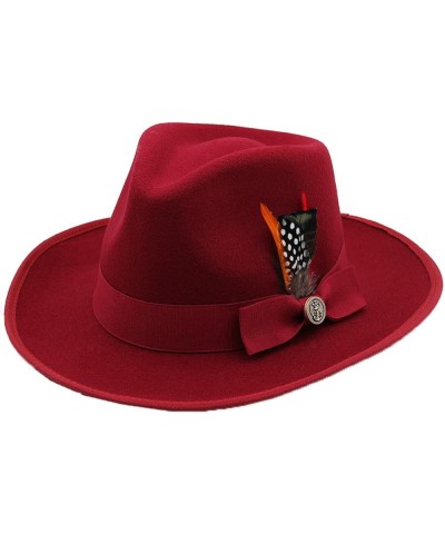 Womens Fedora Hat Wide Brim Felt Hat with Feather Band Panama Hat Gentleman Elegant Lady Church Jazz Caps Khaki $19.32 Fedoras