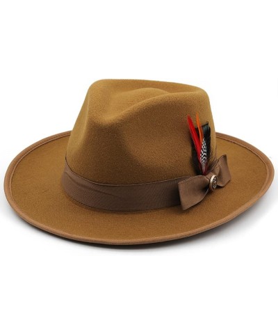 Womens Fedora Hat Wide Brim Felt Hat with Feather Band Panama Hat Gentleman Elegant Lady Church Jazz Caps Khaki $19.32 Fedoras