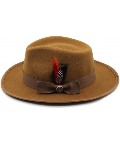 Womens Fedora Hat Wide Brim Felt Hat with Feather Band Panama Hat Gentleman Elegant Lady Church Jazz Caps Khaki $19.32 Fedoras