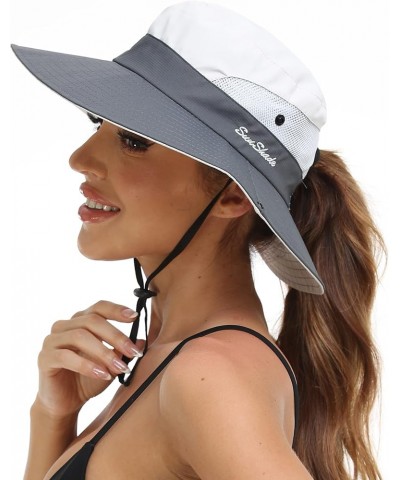 Womens Summer Sun Hat Beach Hat Wide Brim Outdoor UV Protection Hat Foldable Cool Mesh Ponytail Bucket Hat Grey+beige $10.82 ...