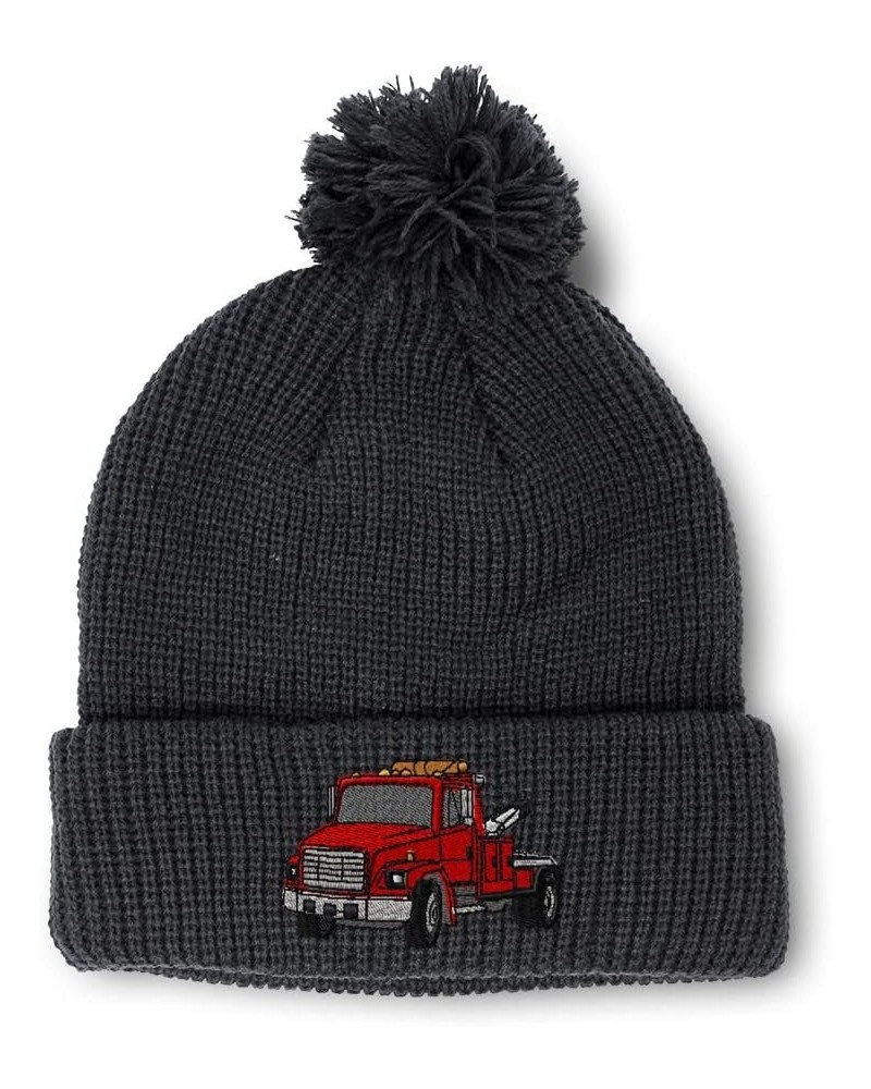 Custom Pom Pom Beanies for Women Snub Nose Tow Truck Embroidery Skull Cap Trucks Winter Hats for Men 1 Size Black Design Only...