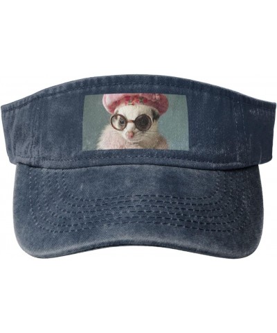 French Fashion Model Ferrets Print Washed Denim Open Top Hat for Outdoor Decoration,Suitable for Men,Women $14.09 Cowboy Hats