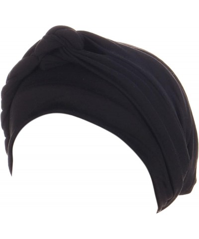 Lady African Women Braid Turban Hats Cancer Chemo Hair Loss Headwrap Cap Solid Color Head Wrap Cover Hats Black $6.04 Skullie...