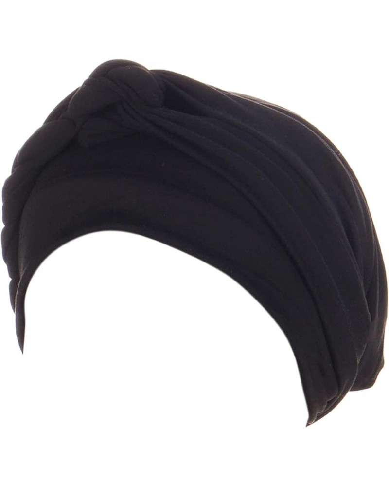 Lady African Women Braid Turban Hats Cancer Chemo Hair Loss Headwrap Cap Solid Color Head Wrap Cover Hats Black $6.04 Skullie...