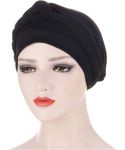 Lady African Women Braid Turban Hats Cancer Chemo Hair Loss Headwrap Cap Solid Color Head Wrap Cover Hats Black $6.04 Skullie...