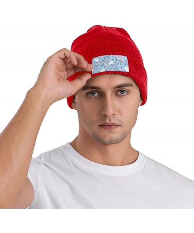 Cute Fish Print Knitted Hat Knit Cap Daily Knit Hat Men's Unisex Winter Beanie Hat Women Cap Warm Soft Caps Red $11.74 Skulli...