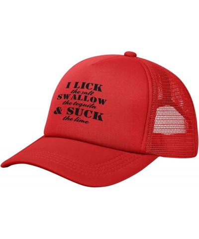 I Lick The Salt Swallow The Tequila The Lime Mesh Hat for Men Women Baseball Cap Trucker Hat Black Red $12.31 Baseball Caps