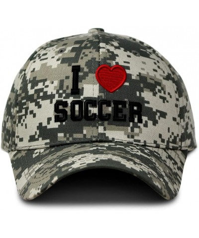 Custom Camo Baseball Cap I (Love) Soccer Red Heart Sports Lovers Soccer Cotton Pixel Camo Design Only $15.04 Baseball Caps