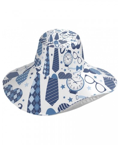 Women's Foldable Floppy Travel Beach Sun Visor Hat Blue Happy Father's Pattern Wide Brim Visor Waterproof(238na9b) $11.50 Sun...