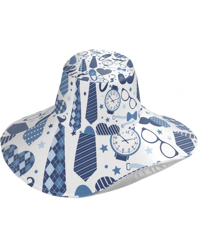 Women's Foldable Floppy Travel Beach Sun Visor Hat Blue Happy Father's Pattern Wide Brim Visor Waterproof(238na9b) $11.50 Sun...