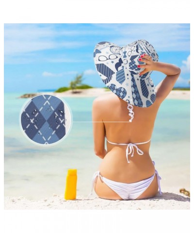 Women's Foldable Floppy Travel Beach Sun Visor Hat Blue Happy Father's Pattern Wide Brim Visor Waterproof(238na9b) $11.50 Sun...