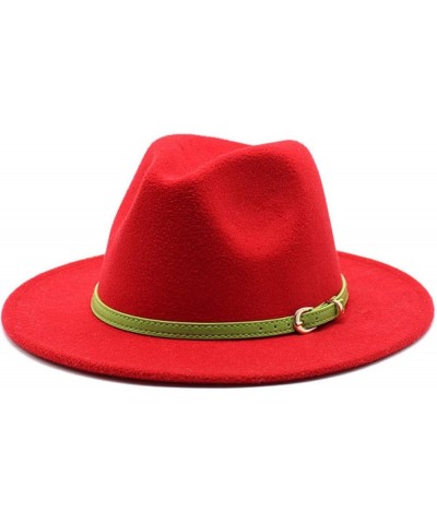 Women's Floppy Fedora Hat, Wide Brim Panama Hat with Belt Buckle Solid Color Wool Felt Wedding Summer Hats Red1 $15.37 Fedoras