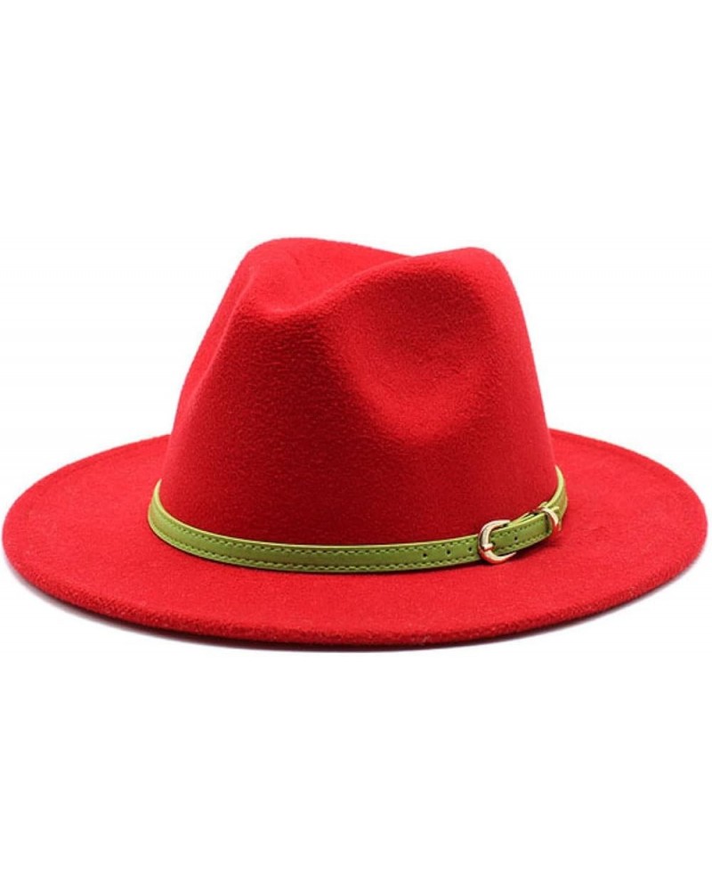 Women's Floppy Fedora Hat, Wide Brim Panama Hat with Belt Buckle Solid Color Wool Felt Wedding Summer Hats Red1 $15.37 Fedoras