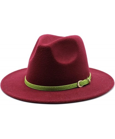 Women's Floppy Fedora Hat, Wide Brim Panama Hat with Belt Buckle Solid Color Wool Felt Wedding Summer Hats Red1 $15.37 Fedoras