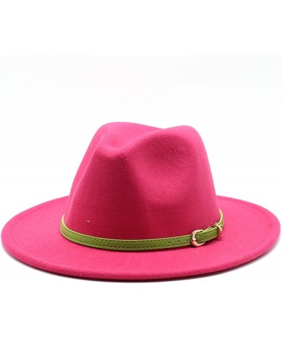 Women's Floppy Fedora Hat, Wide Brim Panama Hat with Belt Buckle Solid Color Wool Felt Wedding Summer Hats Red1 $15.37 Fedoras