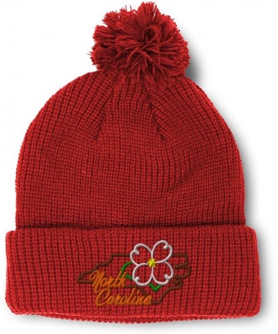 Pom Pom Beanies for Women North Carolina State Flower Embroidery Skull Cap Winter Hats for Men 1 Size Red Design Only $17.91 ...