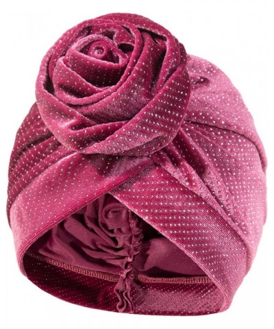 Turban Hats African Double Layered Headwraps Soft Pre-Tied Bonnet Hair Wrap Stretch Ruffles Turbans for Black Hot Pink $5.79 ...