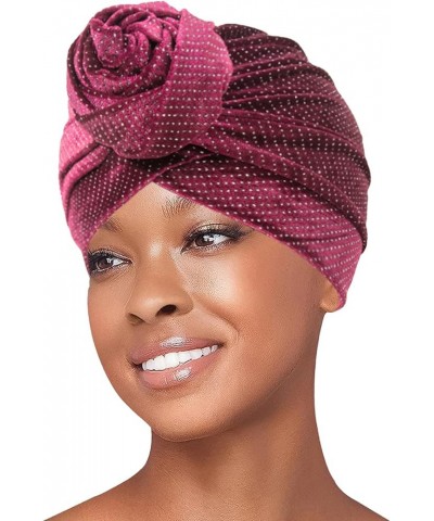 Turban Hats African Double Layered Headwraps Soft Pre-Tied Bonnet Hair Wrap Stretch Ruffles Turbans for Black Hot Pink $5.79 ...