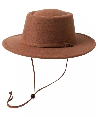 Women Classic Wide Brim Wool Fedora Hat with Lanyard Retro Felt Panama Hat Fit Size 6 8/7-7 1/4 Khaki $16.23 Fedoras