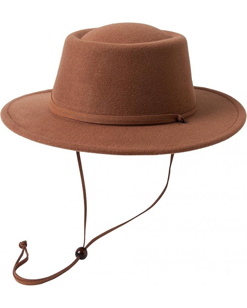 Women Classic Wide Brim Wool Fedora Hat with Lanyard Retro Felt Panama Hat Fit Size 6 8/7-7 1/4 Khaki $16.23 Fedoras