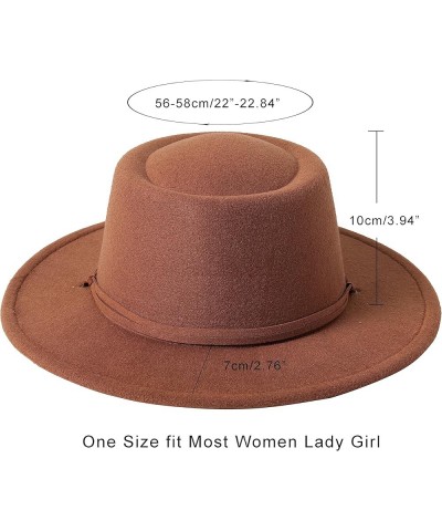 Women Classic Wide Brim Wool Fedora Hat with Lanyard Retro Felt Panama Hat Fit Size 6 8/7-7 1/4 Khaki $16.23 Fedoras