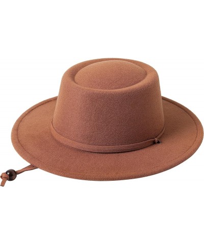 Women Classic Wide Brim Wool Fedora Hat with Lanyard Retro Felt Panama Hat Fit Size 6 8/7-7 1/4 Khaki $16.23 Fedoras