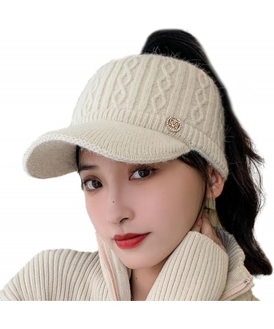 Peaked Hat Winter Sun Protection Autumn Knitting Baseball Women Empty Top Extended Brim Outdoor Sports Golf Beige $7.92 Sun Hats