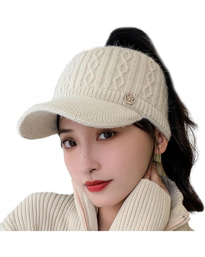 Peaked Hat Winter Sun Protection Autumn Knitting Baseball Women Empty Top Extended Brim Outdoor Sports Golf Beige $7.92 Sun Hats