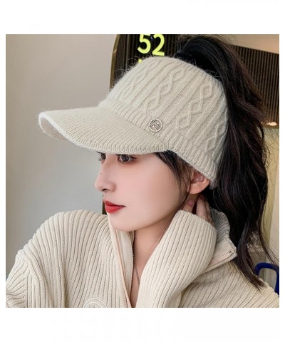 Peaked Hat Winter Sun Protection Autumn Knitting Baseball Women Empty Top Extended Brim Outdoor Sports Golf Beige $7.92 Sun Hats