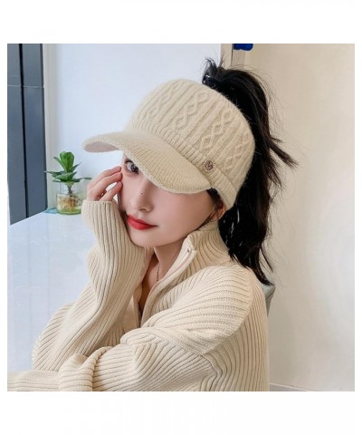 Peaked Hat Winter Sun Protection Autumn Knitting Baseball Women Empty Top Extended Brim Outdoor Sports Golf Beige $7.92 Sun Hats