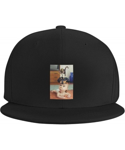 Cute Cat and Dog Baseball Cap for Men Women Snapback Hat Trucker Flat Bill Caps Sun Hat Black $12.48 Baseball Caps