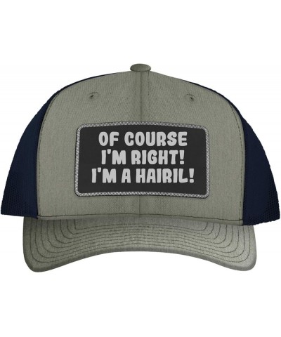 of Course I'm Right! I'm A Hairil! - Leather Black Patch Engraved Trucker Hat Heather/navy $15.23 Baseball Caps