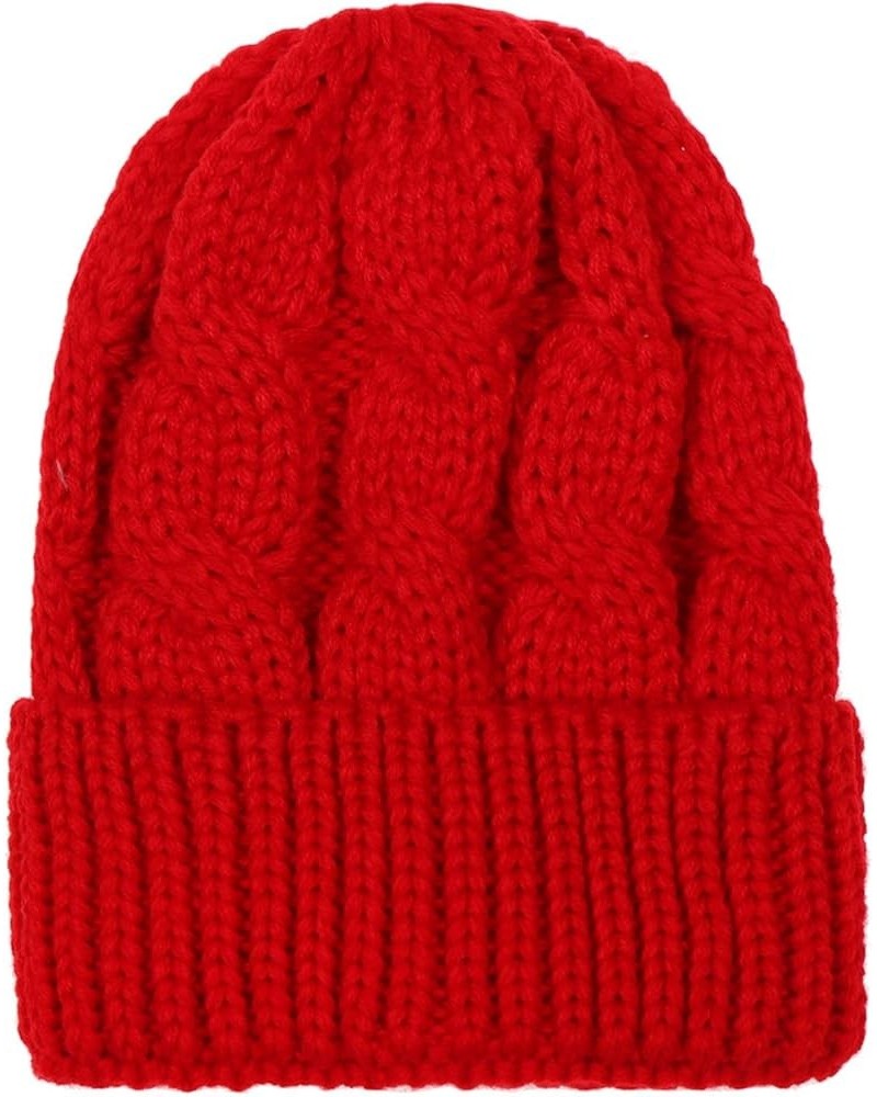 Hat Autumn and Winter Acrylic Knitted Hat Simple Beanie Soft and Warm Red $13.35 Berets