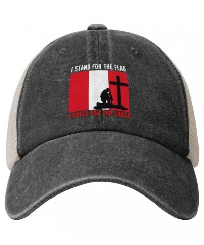 I Stand for The Peru Flag and I Kneel for The Cross Baseball Cap for Women Mens Hats Retro Mesh Caps Dad Hat Black $13.31 Bas...