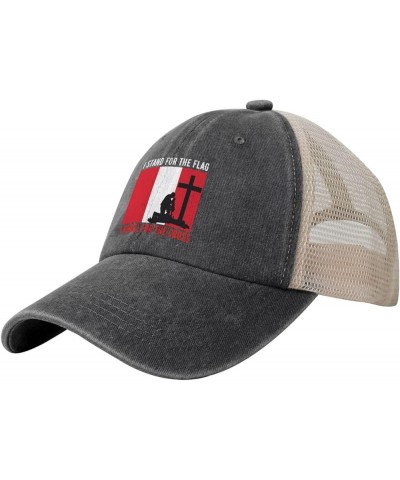 I Stand for The Peru Flag and I Kneel for The Cross Baseball Cap for Women Mens Hats Retro Mesh Caps Dad Hat Black $13.31 Bas...