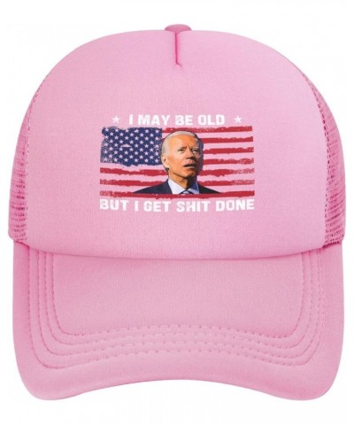 I May Be Old But I Get Shit Done Mesh Hat Vote Trump 2024 F K Joe Den Biden Cap Women Men Trucker Hat Baseball Cap Pink $10.9...