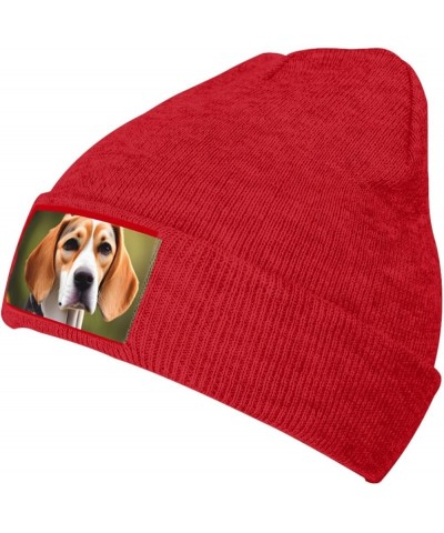 Beagle Dog Print Knitted Hat Daily Soft, Warm Hat,Adult Beanie Hat, Elastic Brimless Cap Doudou Hat Red $10.32 Skullies & Bea...