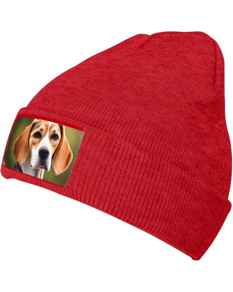 Beagle Dog Print Knitted Hat Daily Soft, Warm Hat,Adult Beanie Hat, Elastic Brimless Cap Doudou Hat Red $10.32 Skullies & Bea...