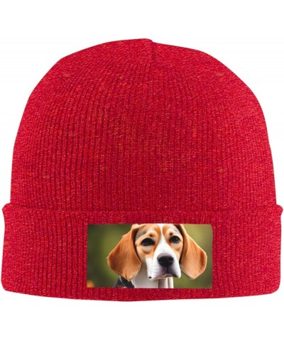 Beagle Dog Print Knitted Hat Daily Soft, Warm Hat,Adult Beanie Hat, Elastic Brimless Cap Doudou Hat Red $10.32 Skullies & Bea...